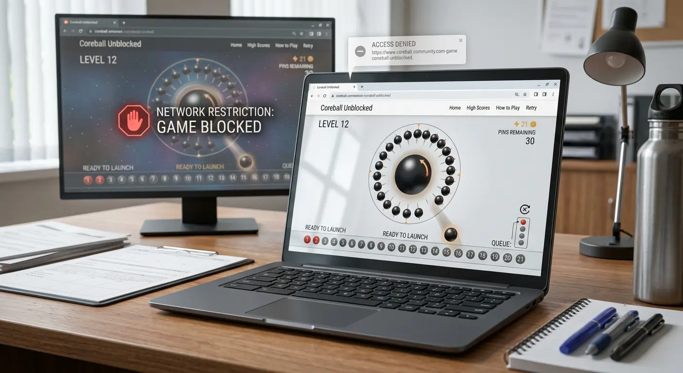 Coreball Unblocked loading on a lightweight page built for school and office networks